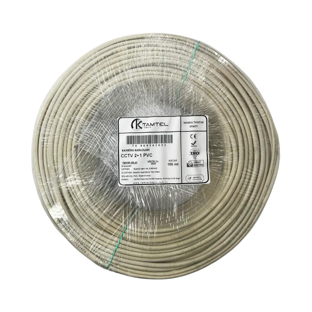 Tamtel 2+1 Cctv 2X0,50 mm Kamera Kablosu Bakır-100mt